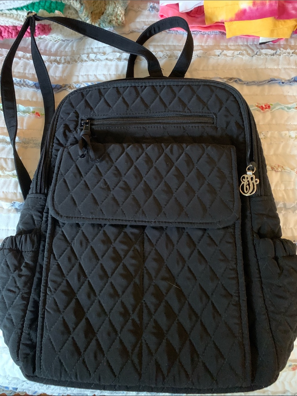 Vera Bradley Black Quilted Backpack with Front Zipper PLS Read Full Description